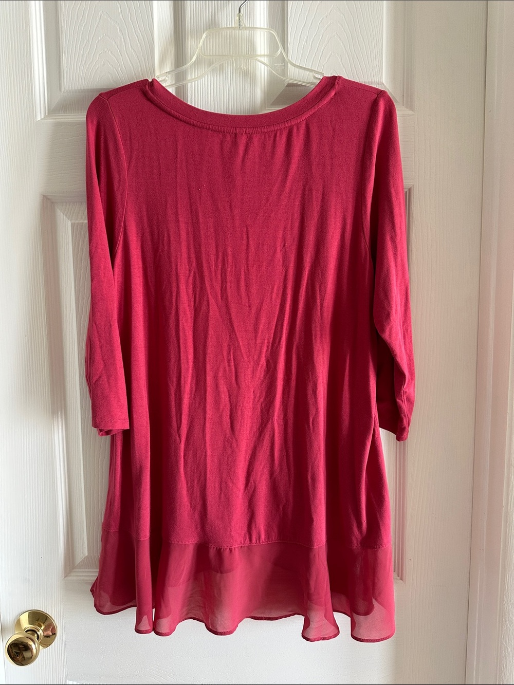 Ruby Ribbon Raspberry Ruffle, Layered Hem, 3/4 Sleeve Blouse, LIKE NEW - Picture 2 of 4